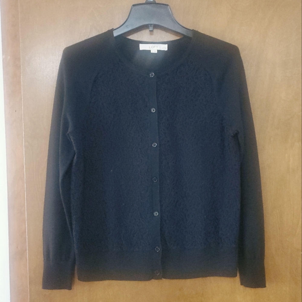 LOFT Petites Lace Black Cardigan Sweater